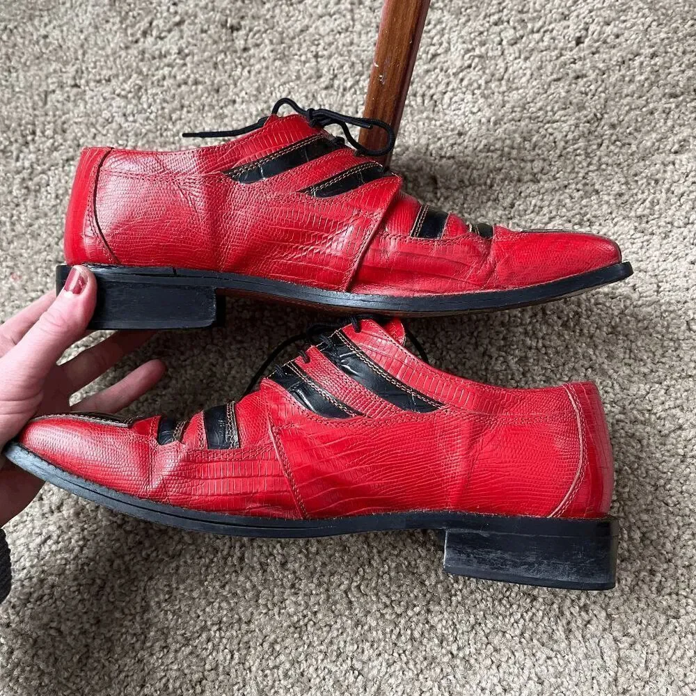 VTG 80s 90s Fortune from Liberty Red Black Reptile Leather Shoes Men’s 10